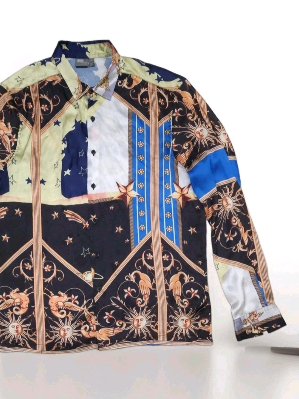 ASOS Black, Blue & Cream Baroque Celestial Button-Down Shirt